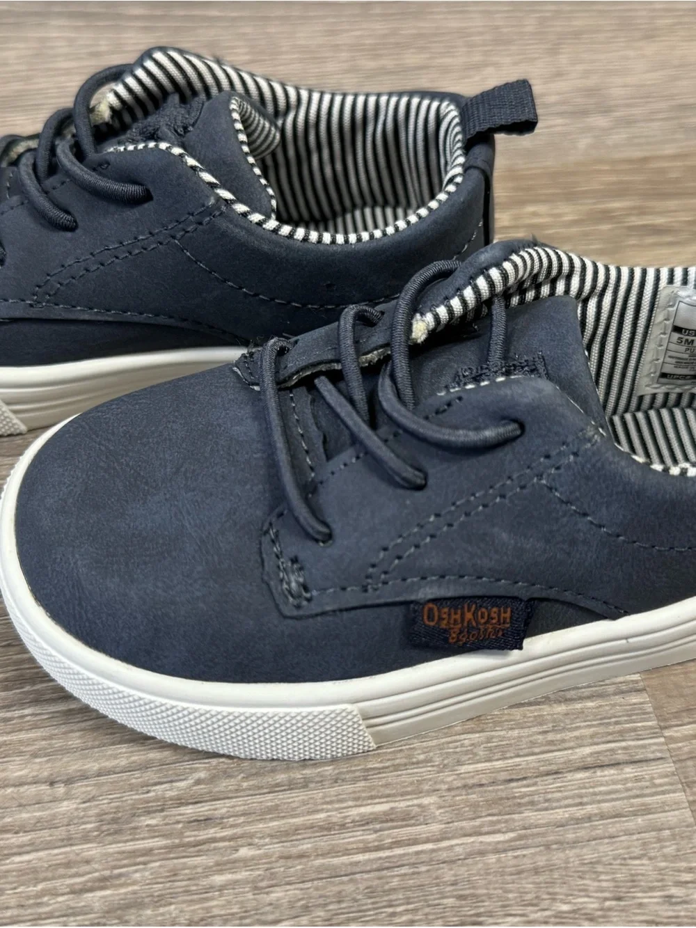 OshKosh B'gosh Navy and White Striped Lined Kids Lace-Up Sneakers